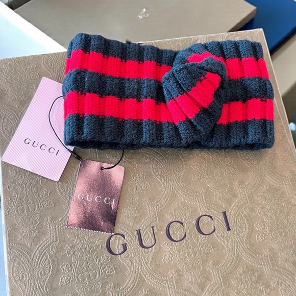 Gucci NWT Bold Red and Black Knit Headband - Picture 1 of 5